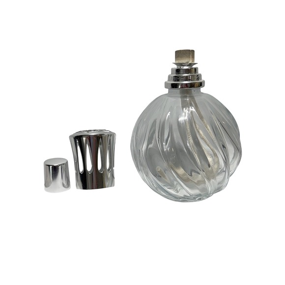 LAMPE BERGER Swirl Ribbed Clear Glass Oil Burner Lamp w/Wick Cap & Crown France - Picture 5 of 11